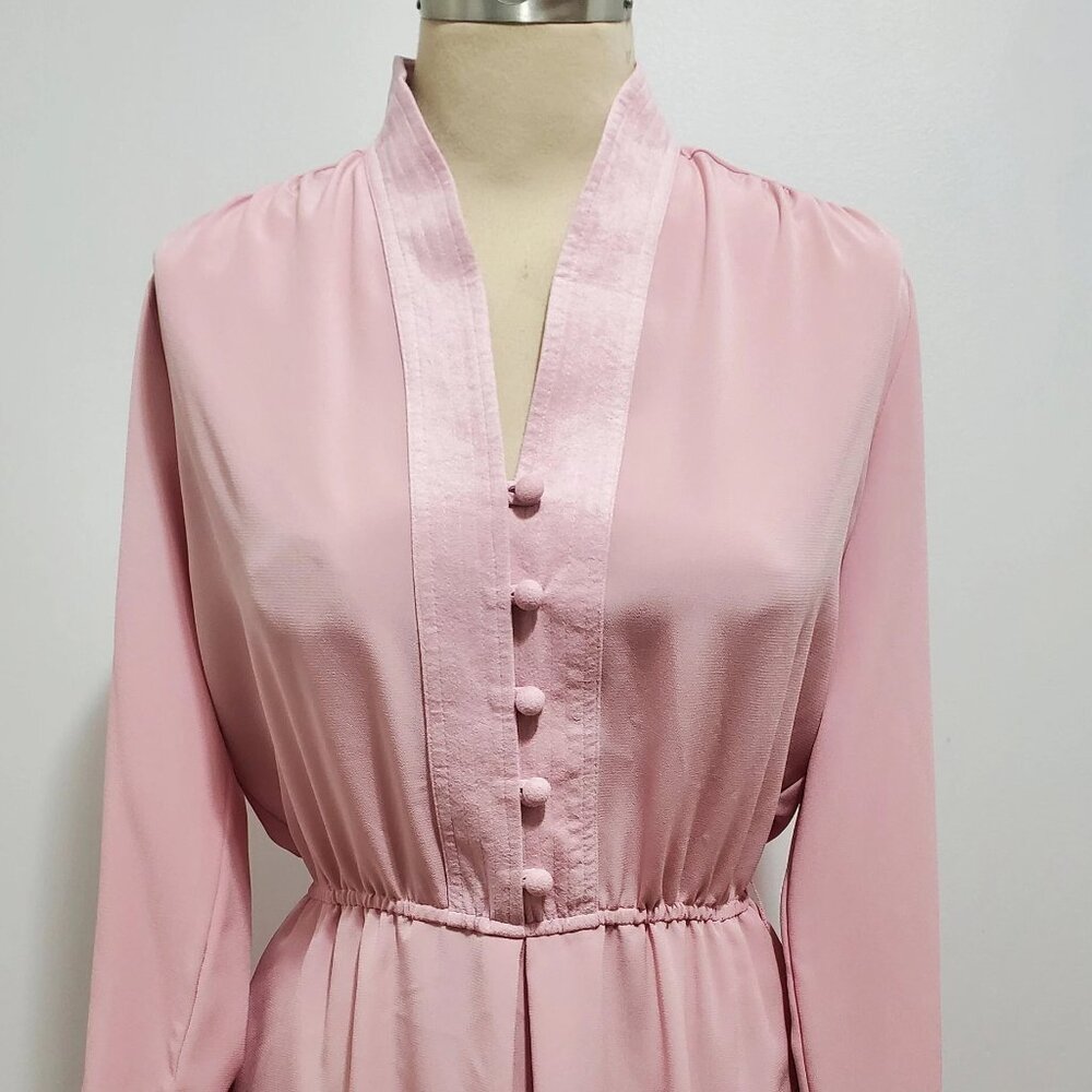 70s Vintage Dusty Pink Midi Dress by Adolph Schuman for Lilli Ann